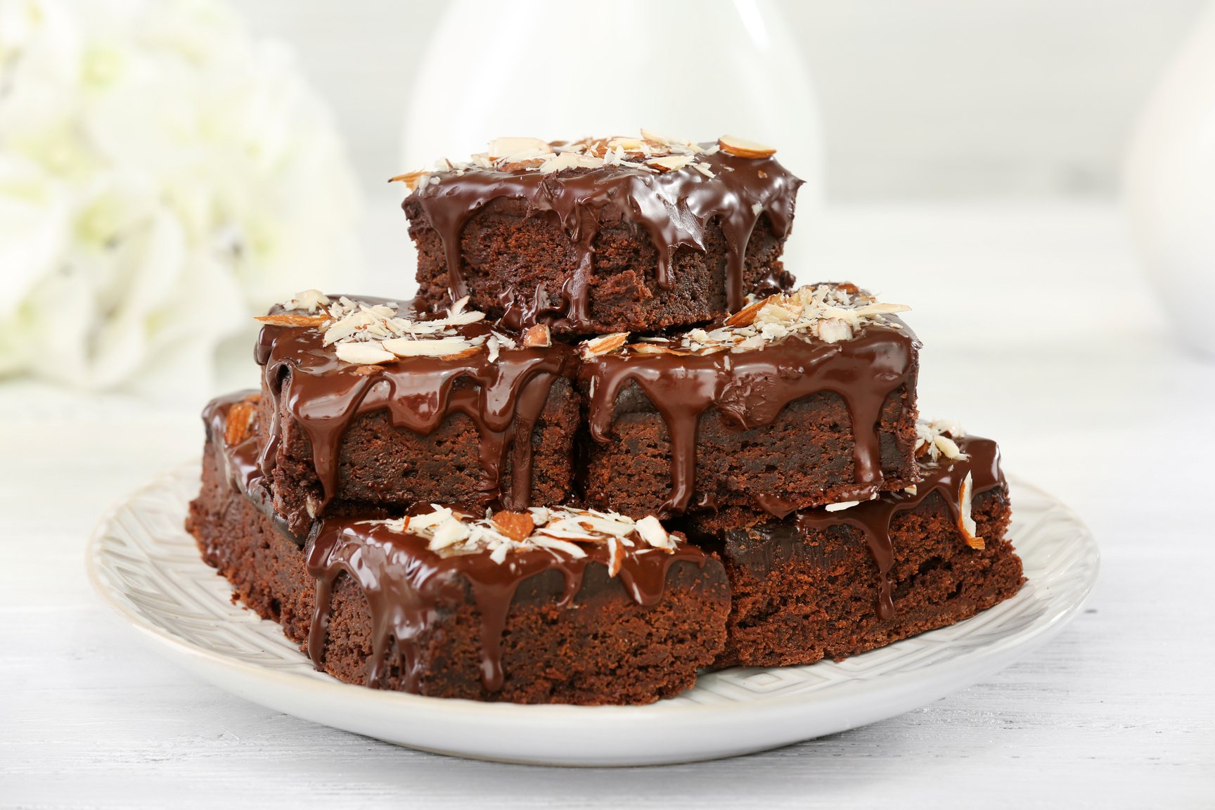 Chocolate Brownies with Fudge Sauce on Top